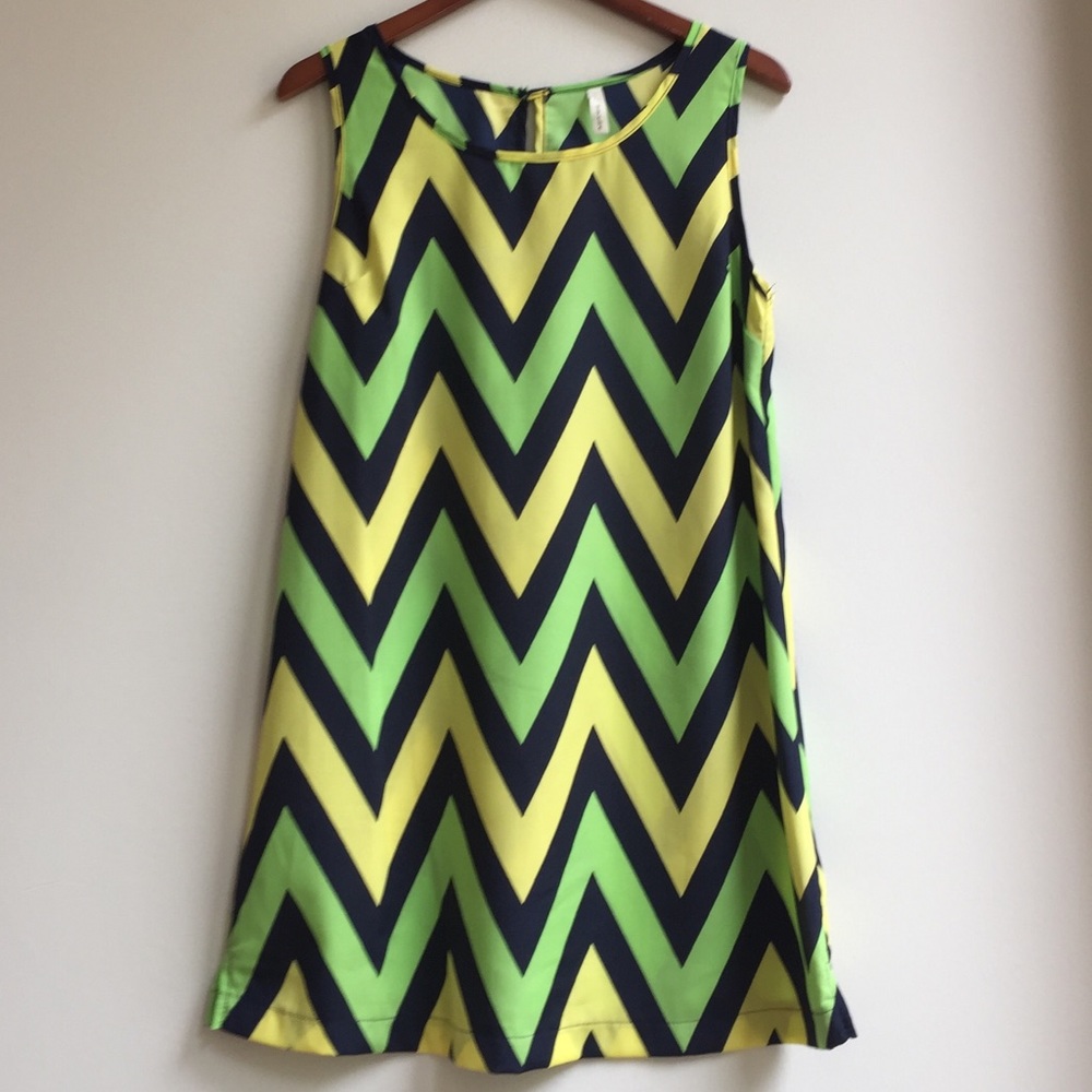 Chevron Navy, Green and Yellow dress